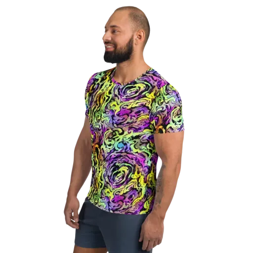 Neon Inkblot on a Men's Athletic T-Shirt