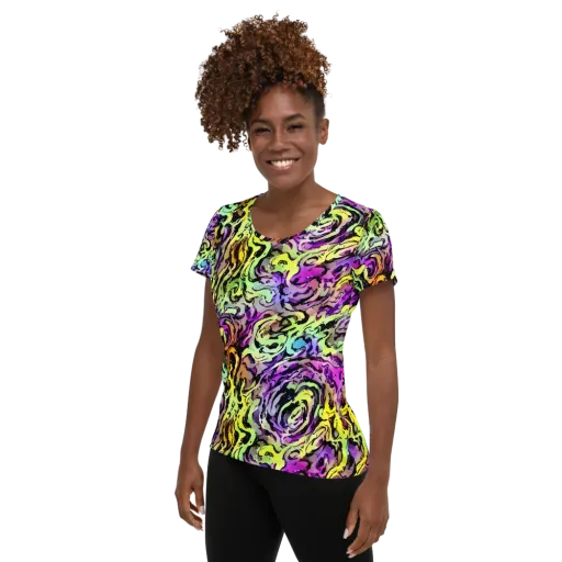 Neon Inkblot on a Women's Athletic T-Shirt