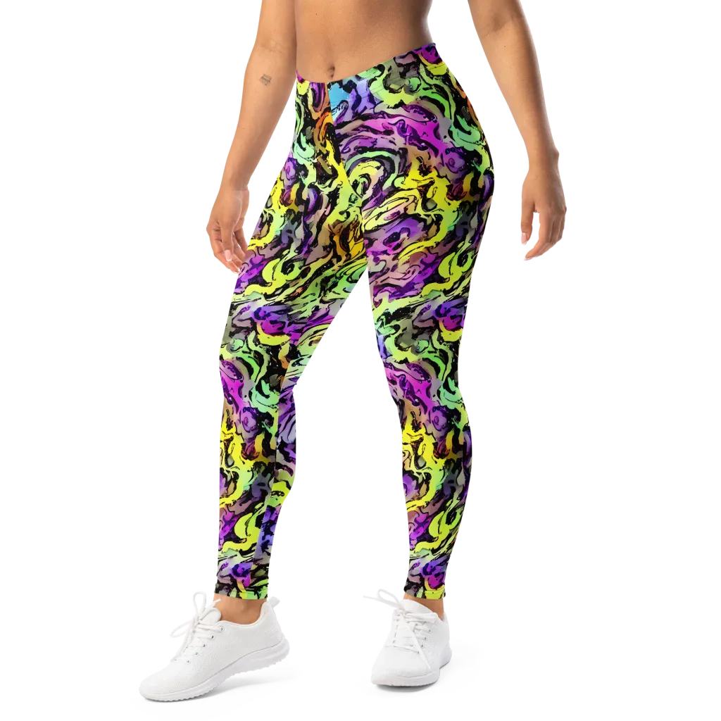 Neon Inkblot on Leggings — Left Front