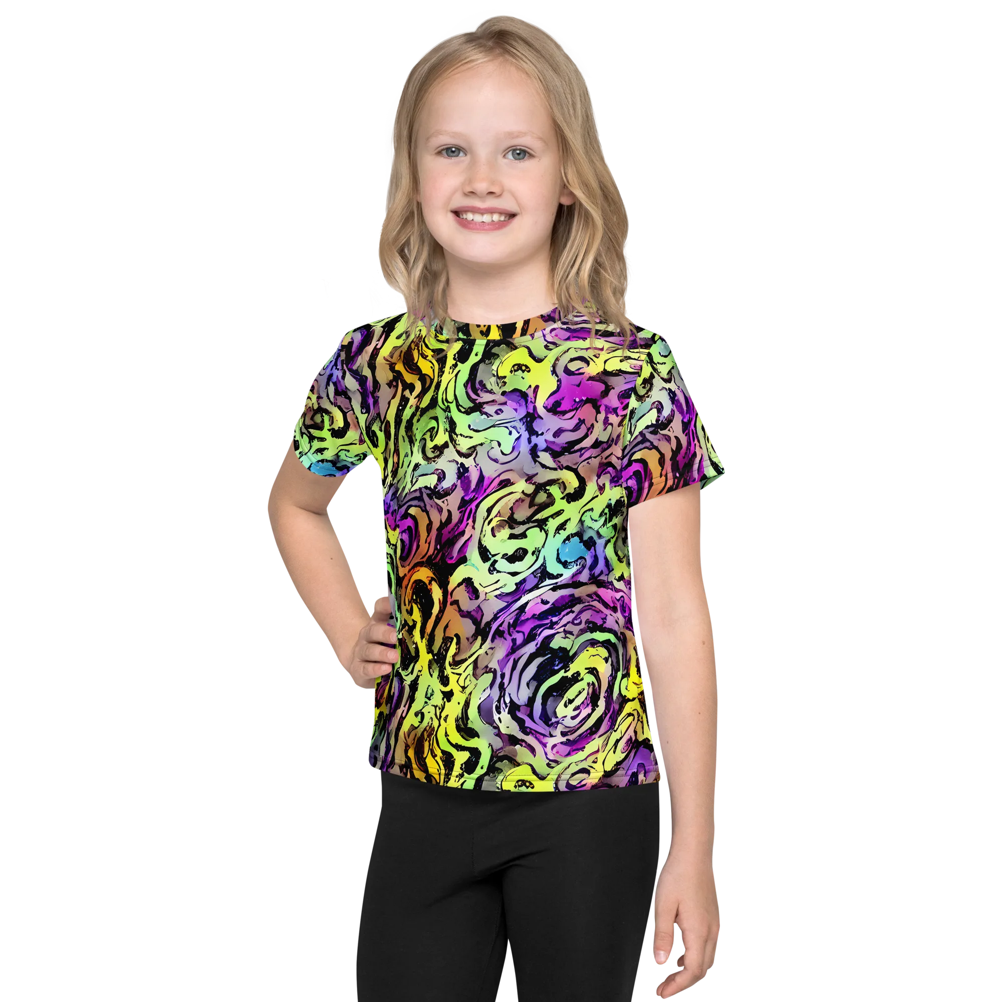 Neon Inkblot on Kids Crew Neck T-Shirt — Front