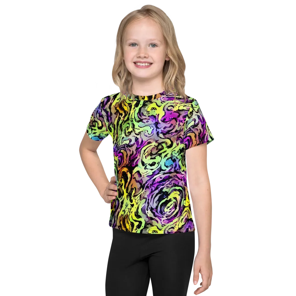 Neon Inkblot on Kids Crew Neck T-Shirt — Front