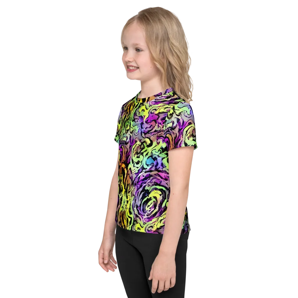 Neon Inkblot on Kids Crew Neck T-Shirt — Left
