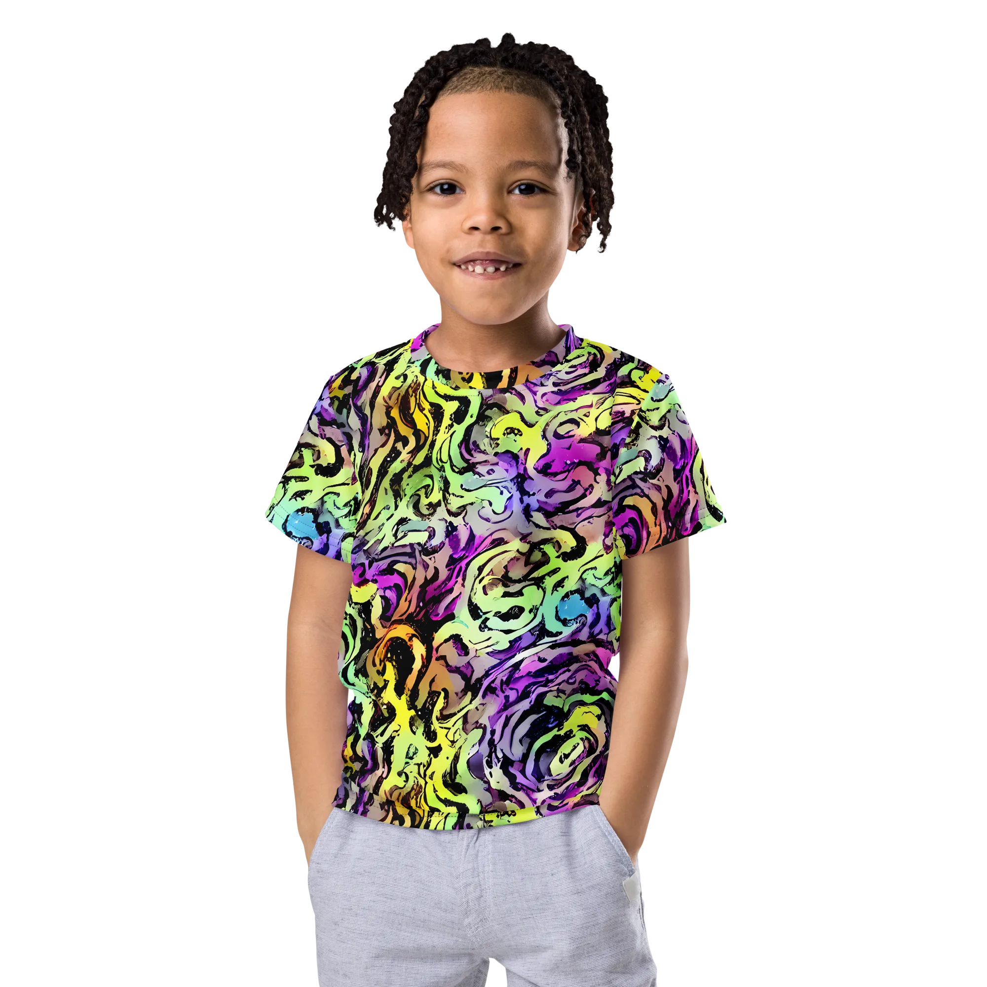 Neon Inkblot on Kids Crew Neck T-Shirt — Front