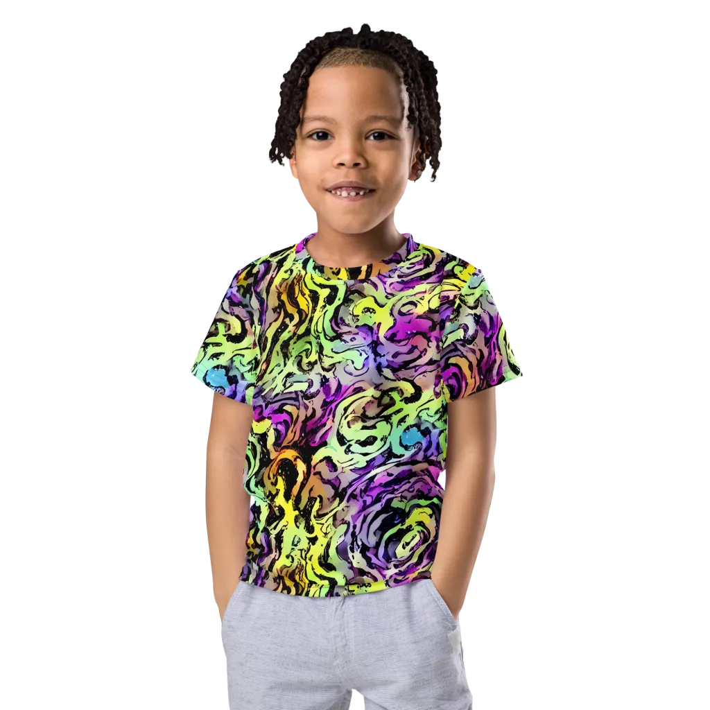 Neon Inkblot on Kids Crew Neck T-Shirt — Front