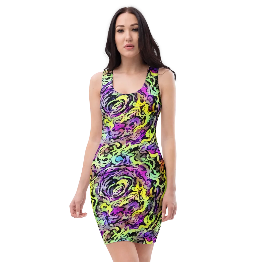 Neon Inkblot on Bodycon Dress — Front
