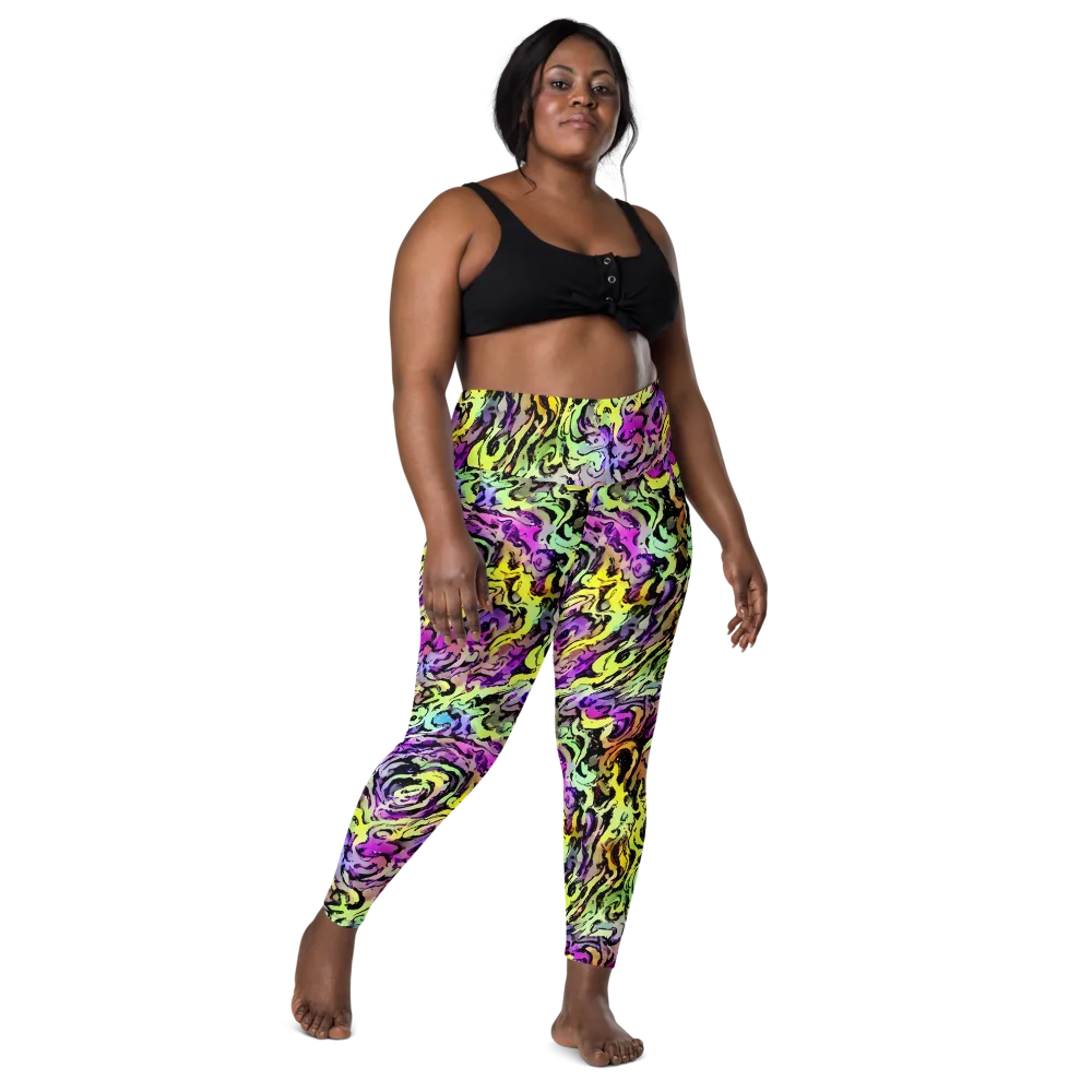 Neon Inkblot on Leggings with Pockets — Front