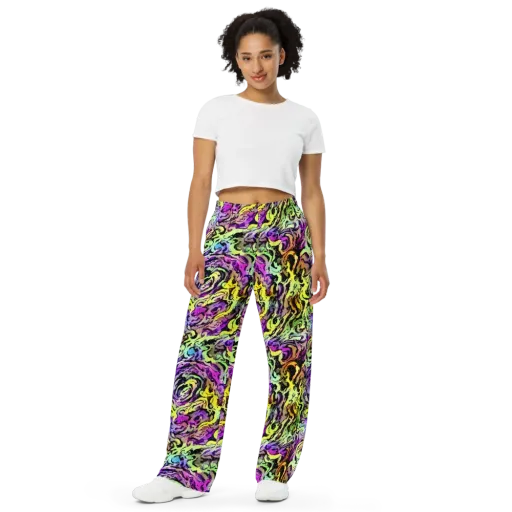 Neon Inkblot on a Wide-Leg Pants