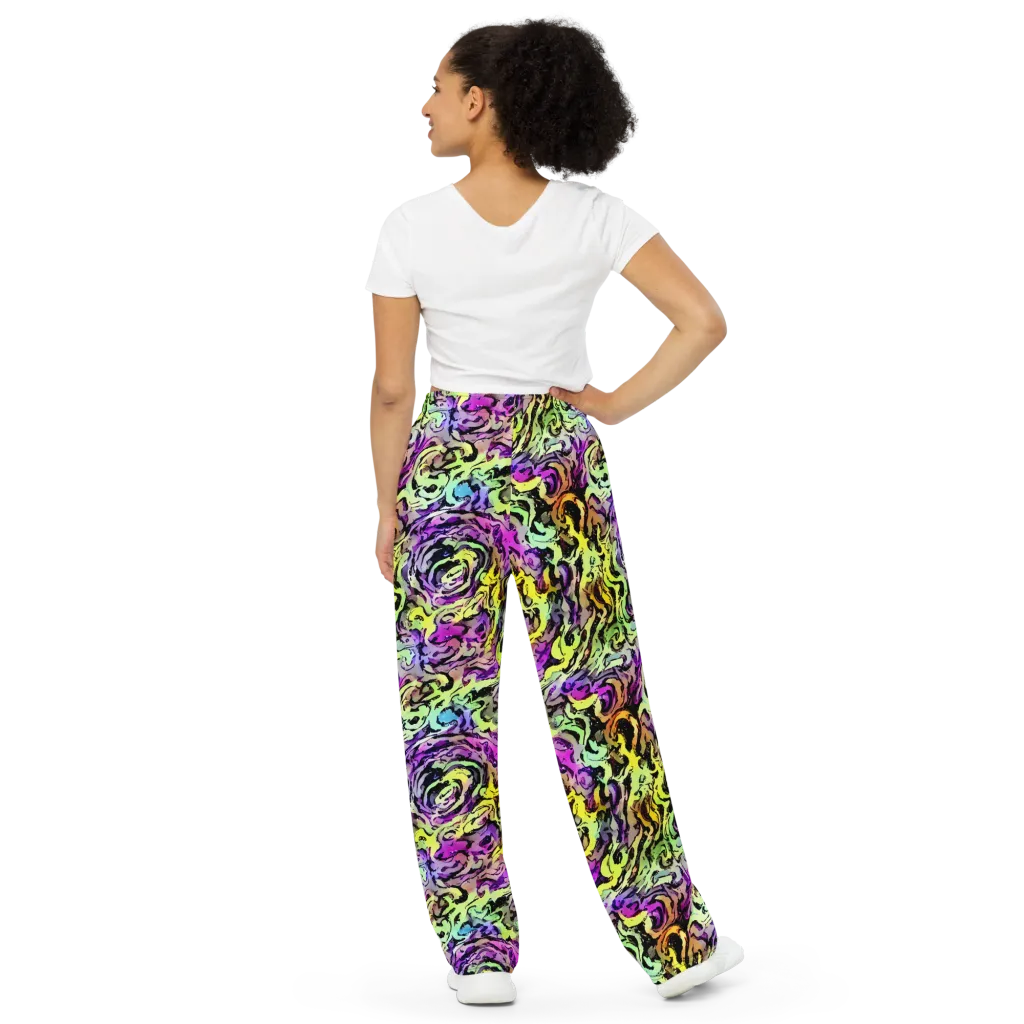 Neon Inkblot on Wide-Leg Pants — Back