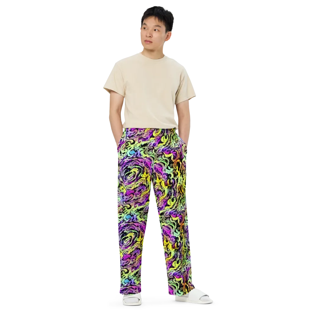 Neon Inkblot on Wide-Leg Pants — Front