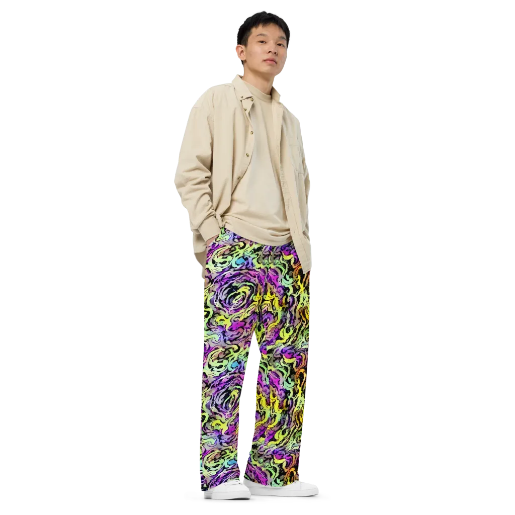 Neon Inkblot on Wide-Leg Pants — Right Front