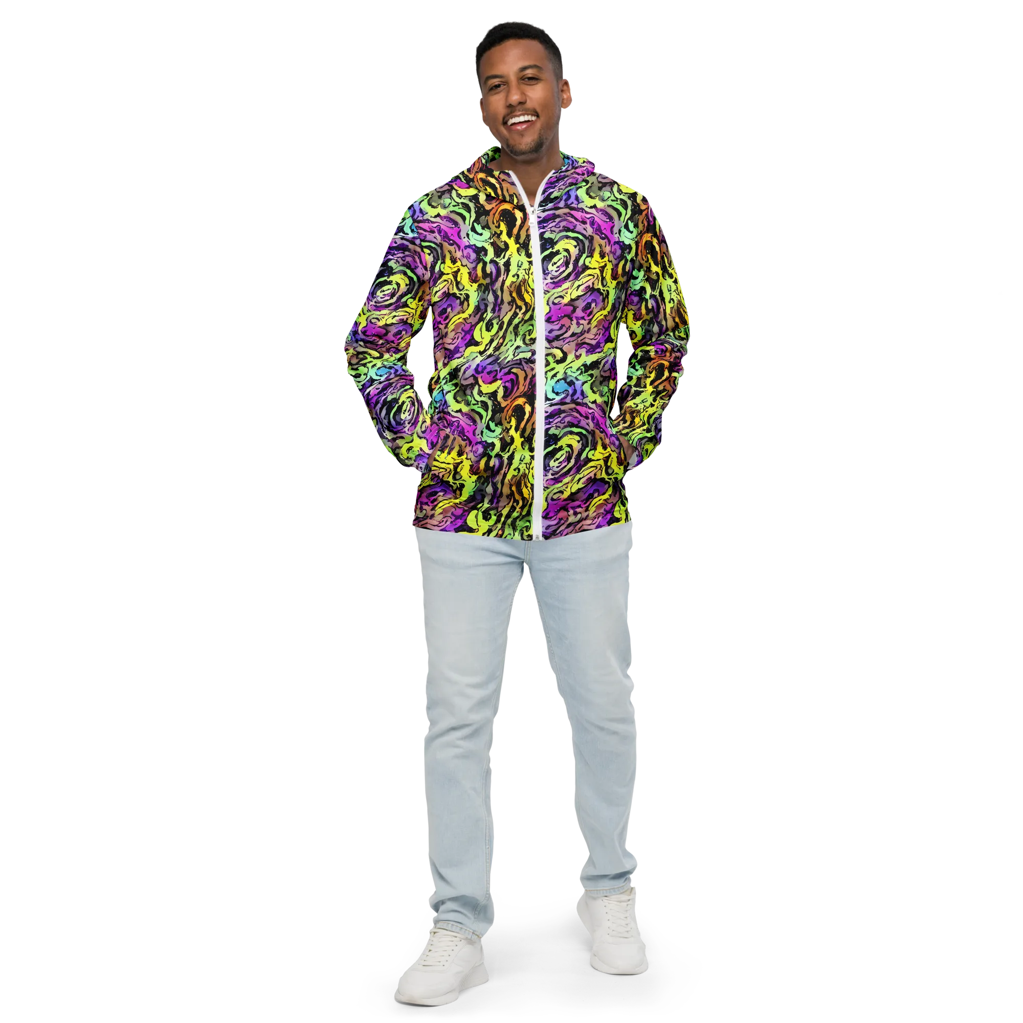 Neon Inkblot on Men's Windbreaker — Front