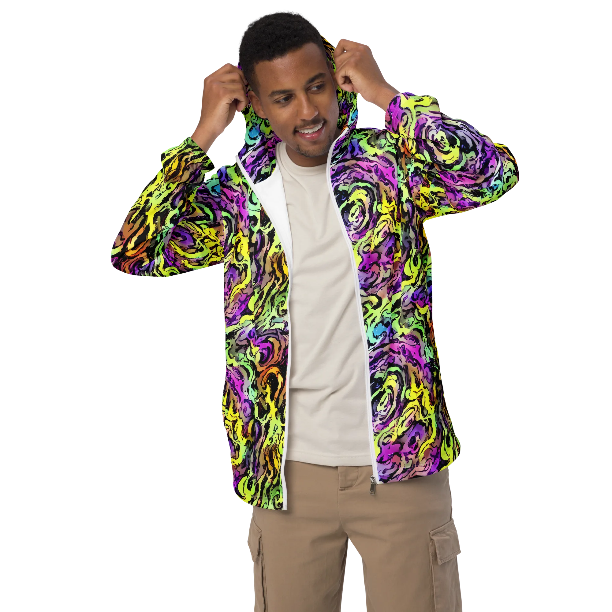 Neon Inkblot on Men's Windbreaker — Front