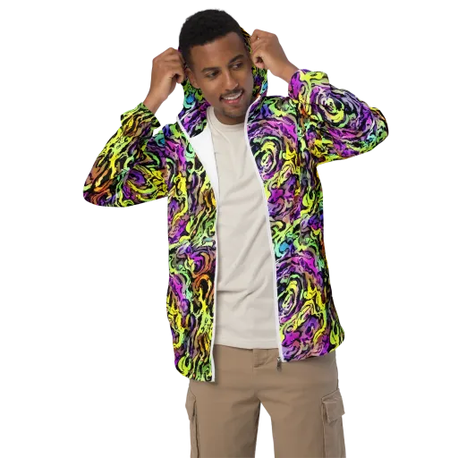 Neon Inkblot on a Men's Windbreaker