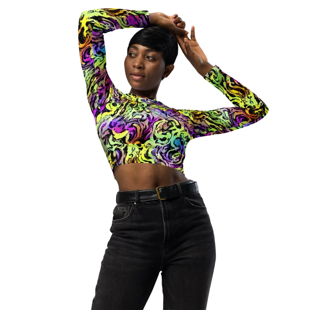Neon Inkblot on Long Sleeve Crop Top — Front