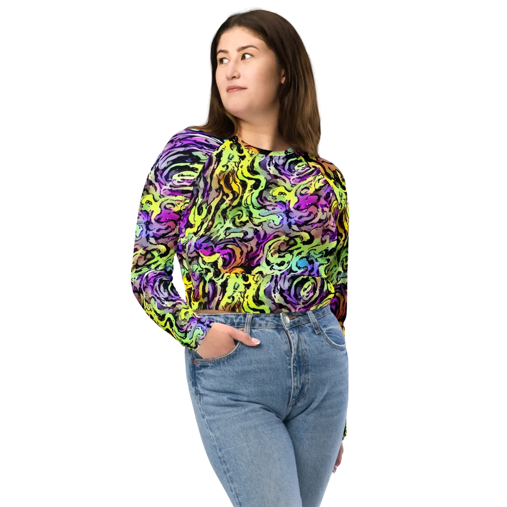 Neon Inkblot on Long Sleeve Crop Top — Front