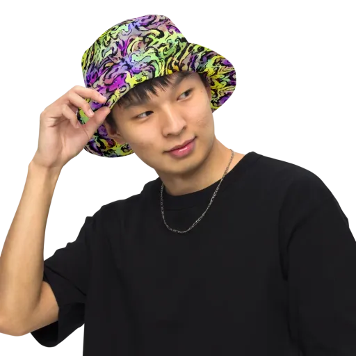 Neon Inkblot on a Reversible Bucket Hat