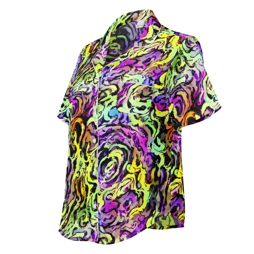 Neon Inkblot on Women's Short Sleeve Pajama Top — Left Front