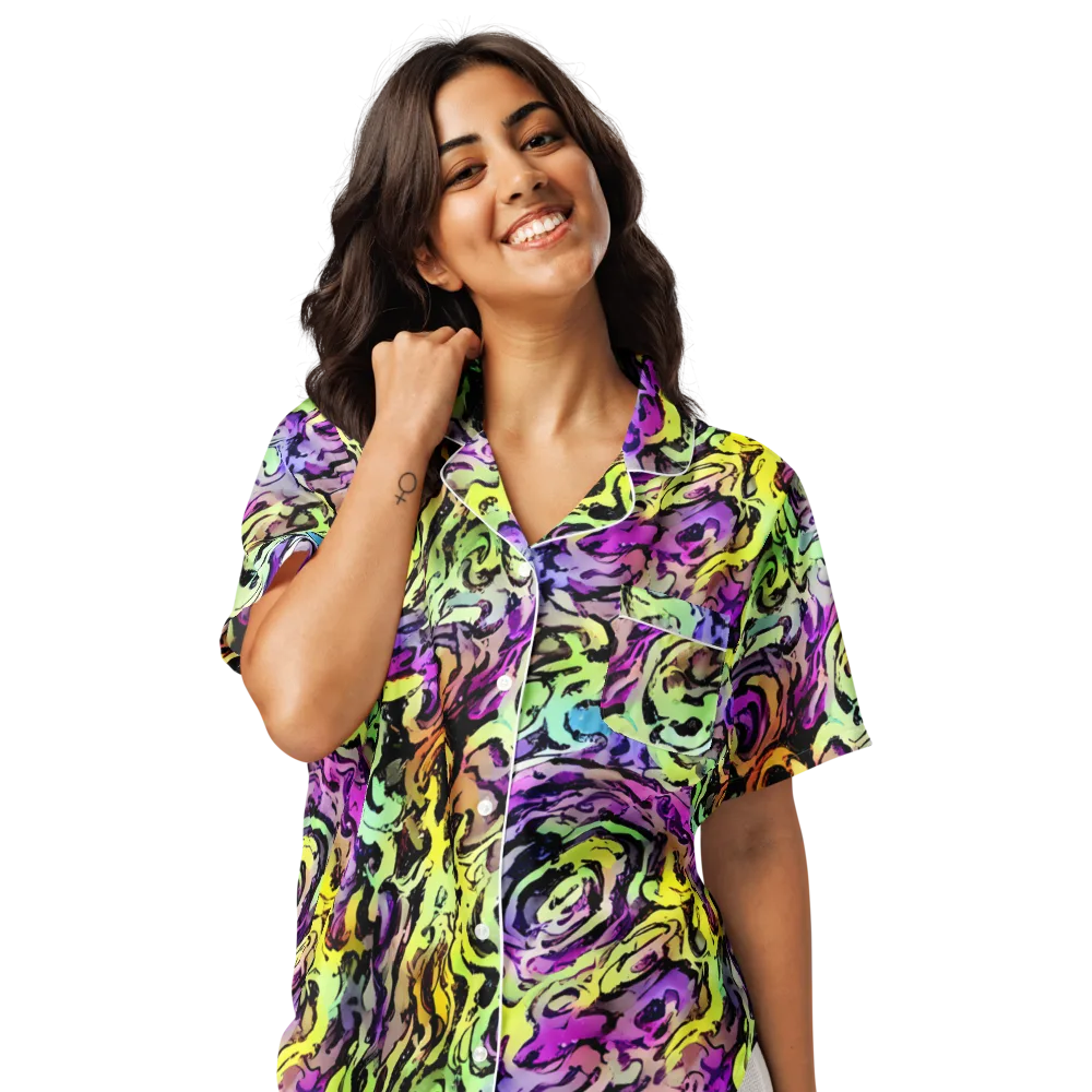 Neon Inkblot on Women's Short Sleeve Pajama Top — Front