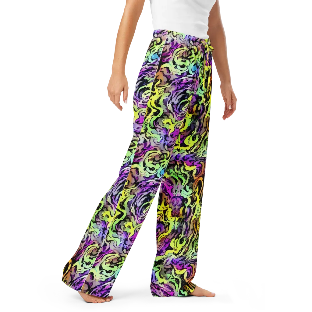 Neon Inkblot on Women's Pajama Pants — Right Front