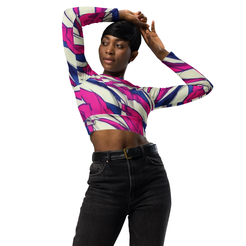 Cobalt Fold on Long Sleeve Crop Top — Front