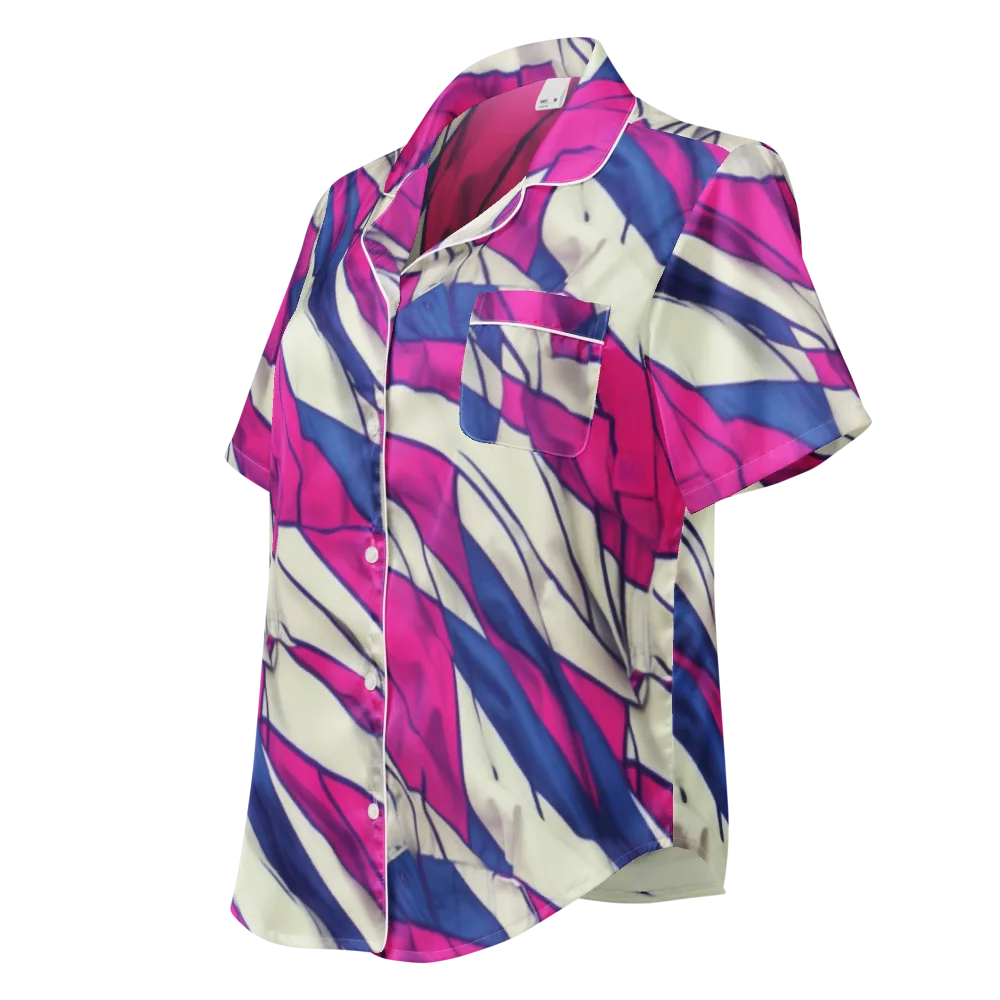 Cobalt Fold on Women's Short Sleeve Pajama Top — Left Front