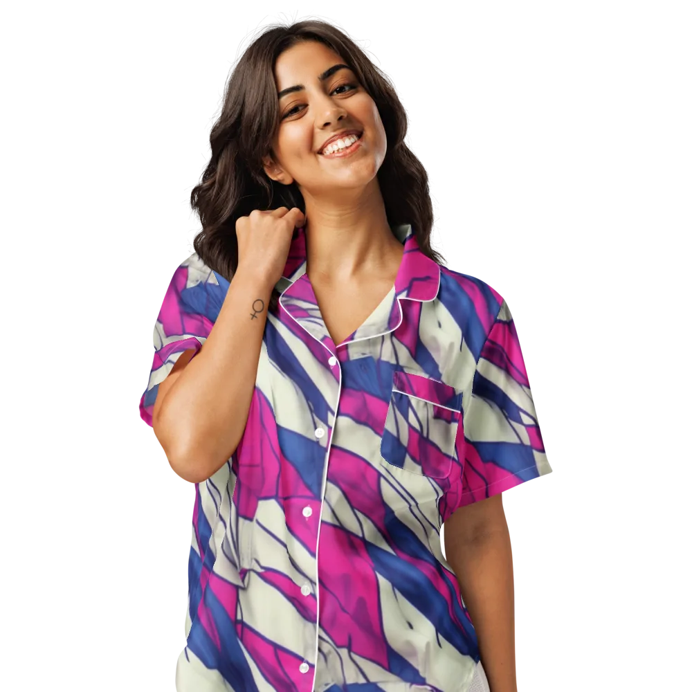 Cobalt Fold on Women's Short Sleeve Pajama Top — Front