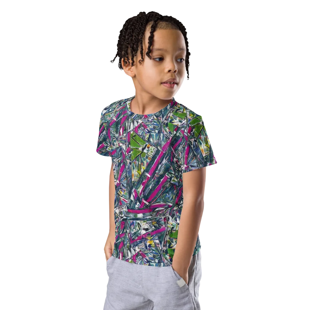 Jewel Distortion on Kids Crew Neck T-Shirt — Left Front