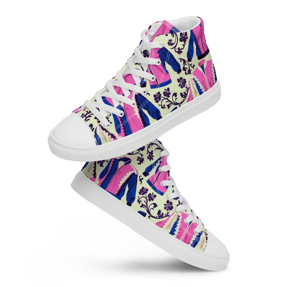 Neon Folklore on Men's High Top Canvas Shoes — Front