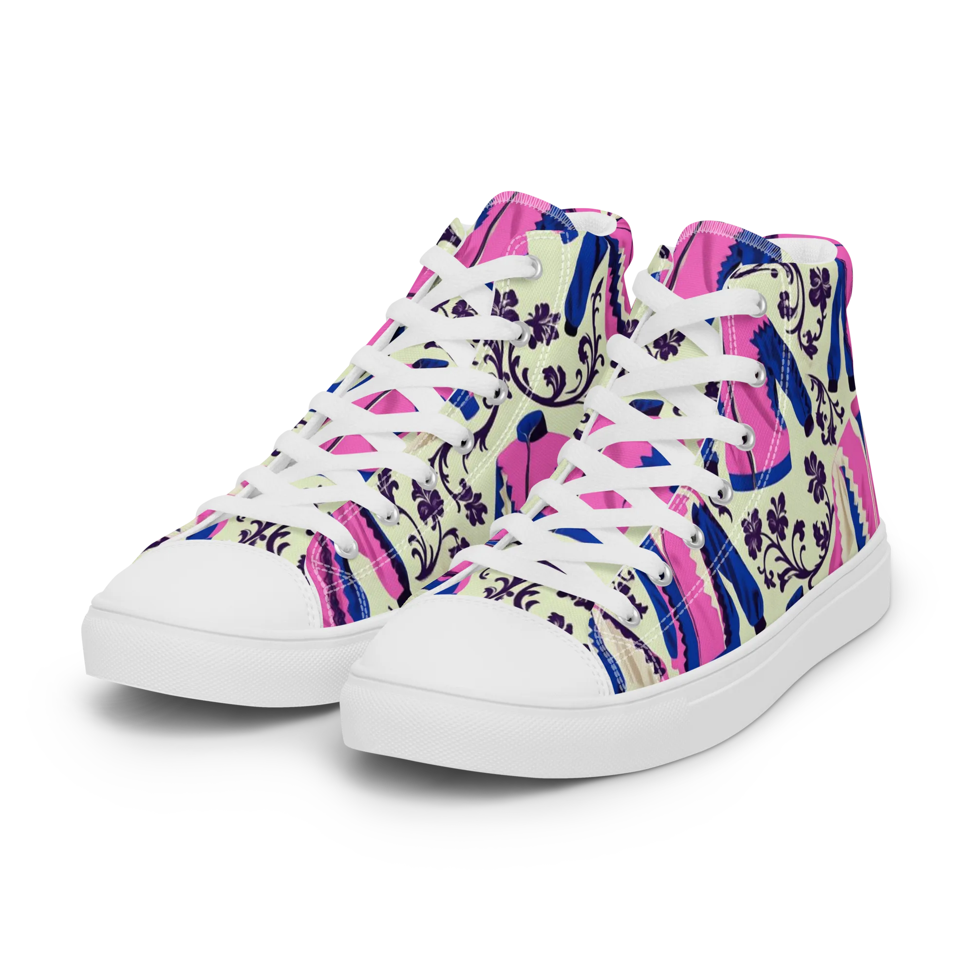 Neon Folklore on Women's High Top Canvas Shoes — Left Front