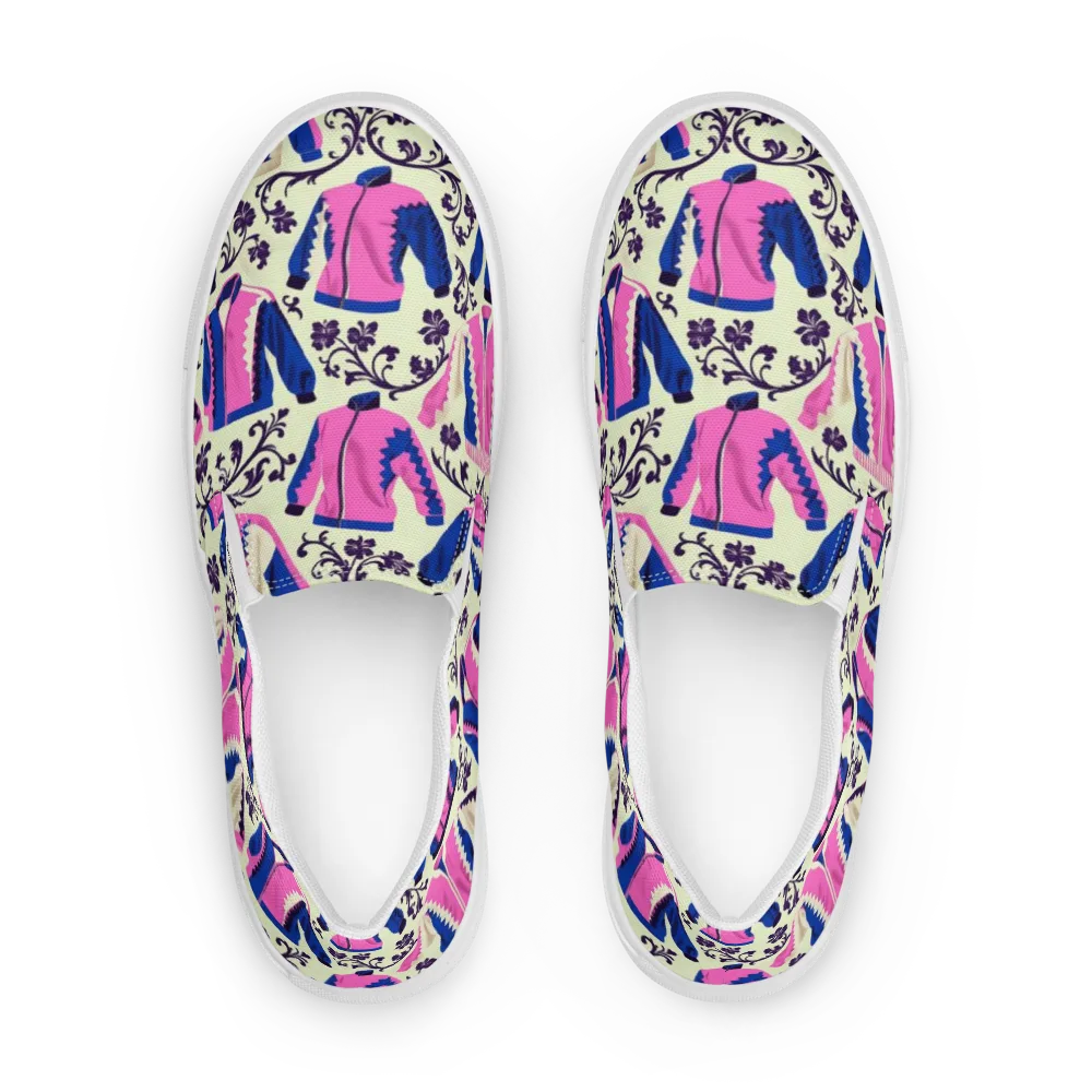 Neon Folklore on Men's Slip-On Canvas Shoes — Front