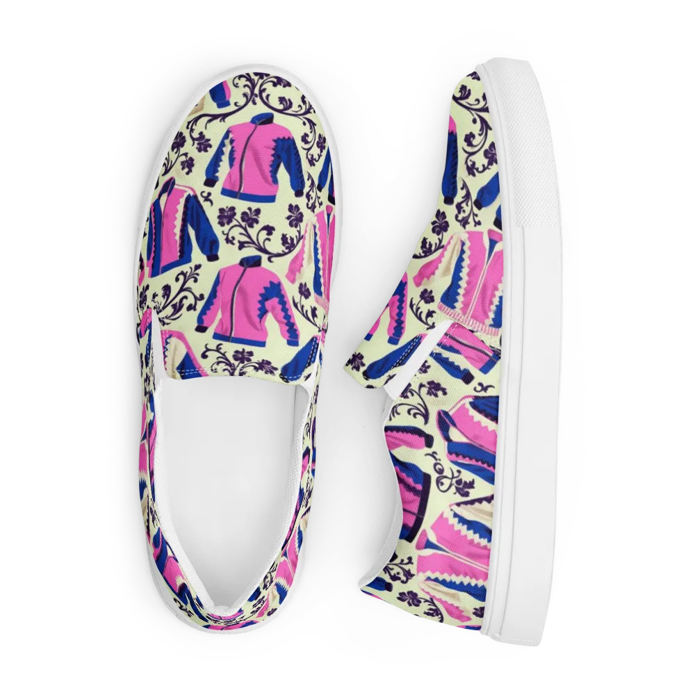 Neon Folklore on Men's Slip-On Canvas Shoes — Front
