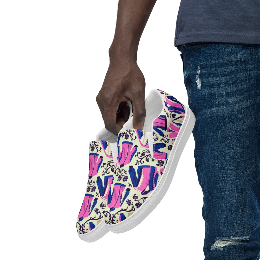 Neon Folklore on Men's Slip-On Canvas Shoes — Left Front