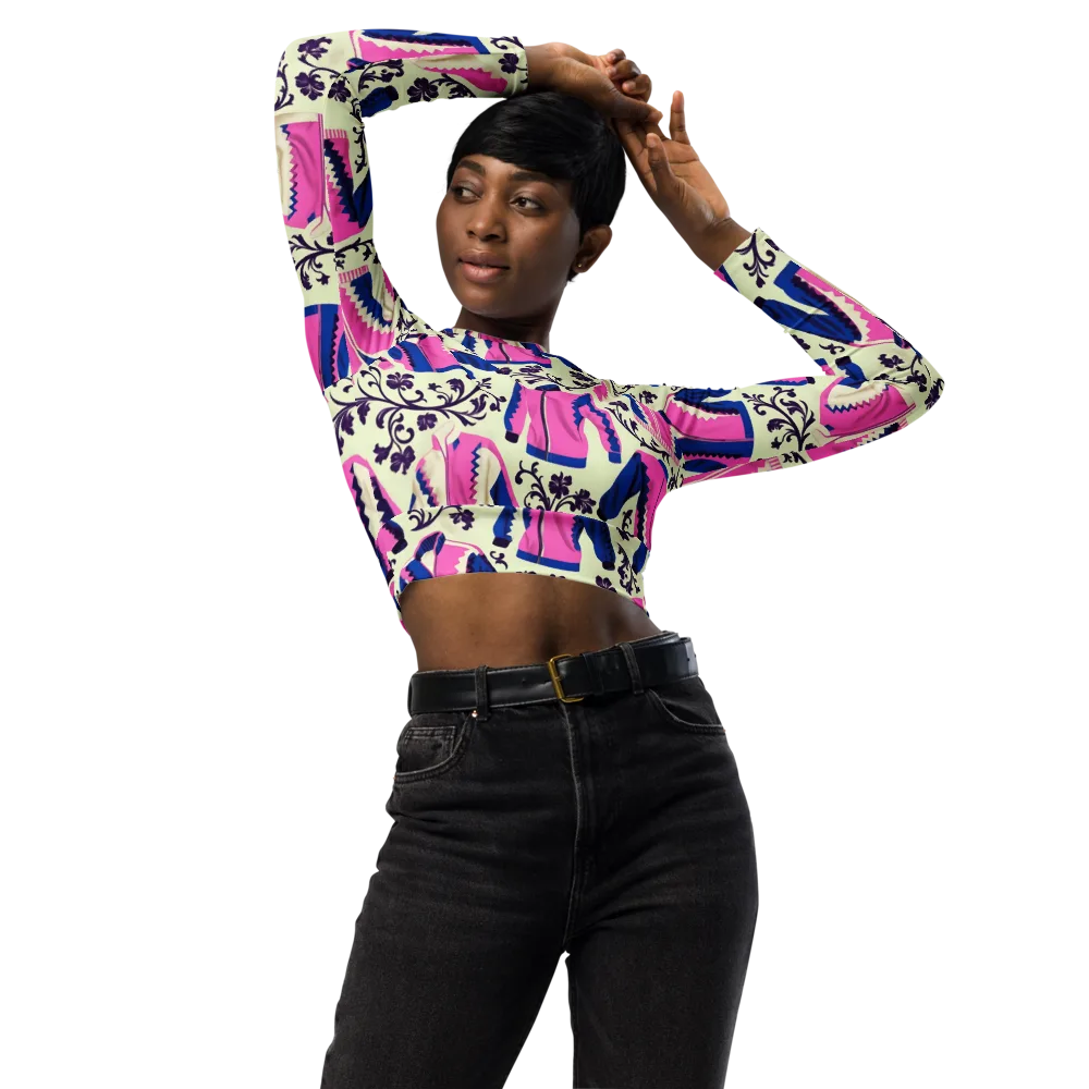 Neon Folklore on Long Sleeve Crop Top — Front