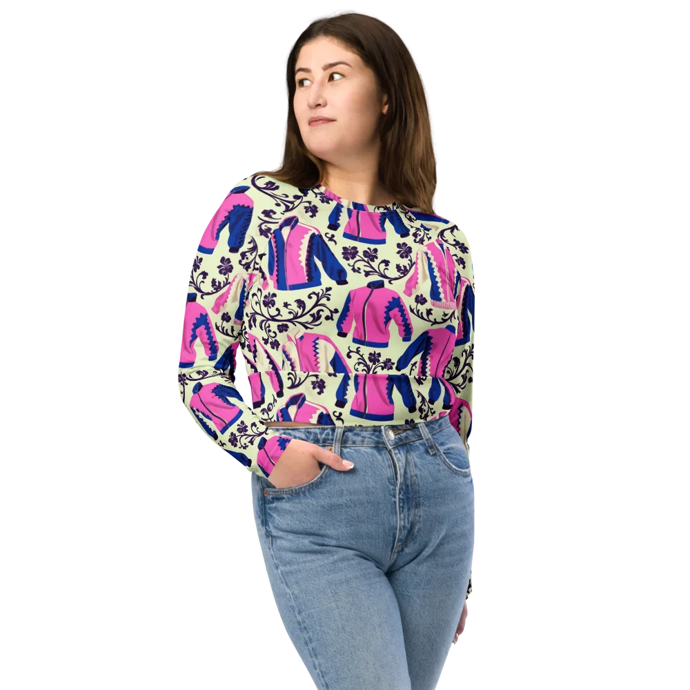 Neon Folklore on Long Sleeve Crop Top — Front