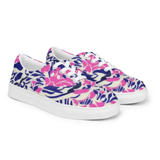 Neon Garden Rhapsody on a Men's Lace-Up Canvas Shoes