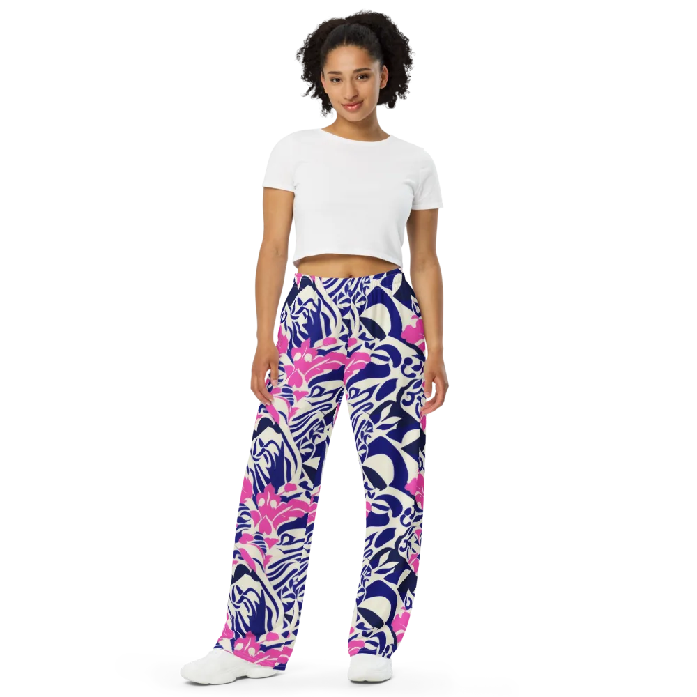 Neon Garden Rhapsody on Wide-Leg Pants — Front