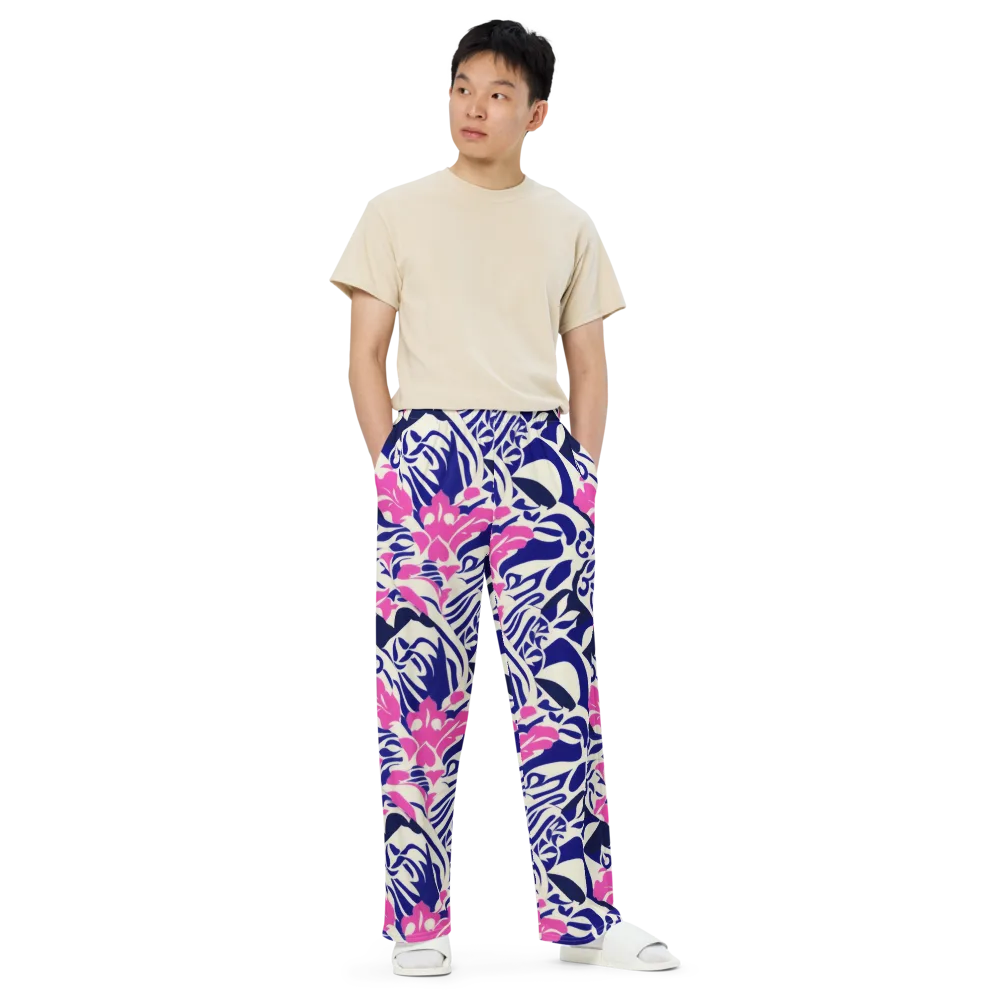 Neon Garden Rhapsody on Wide-Leg Pants — Front