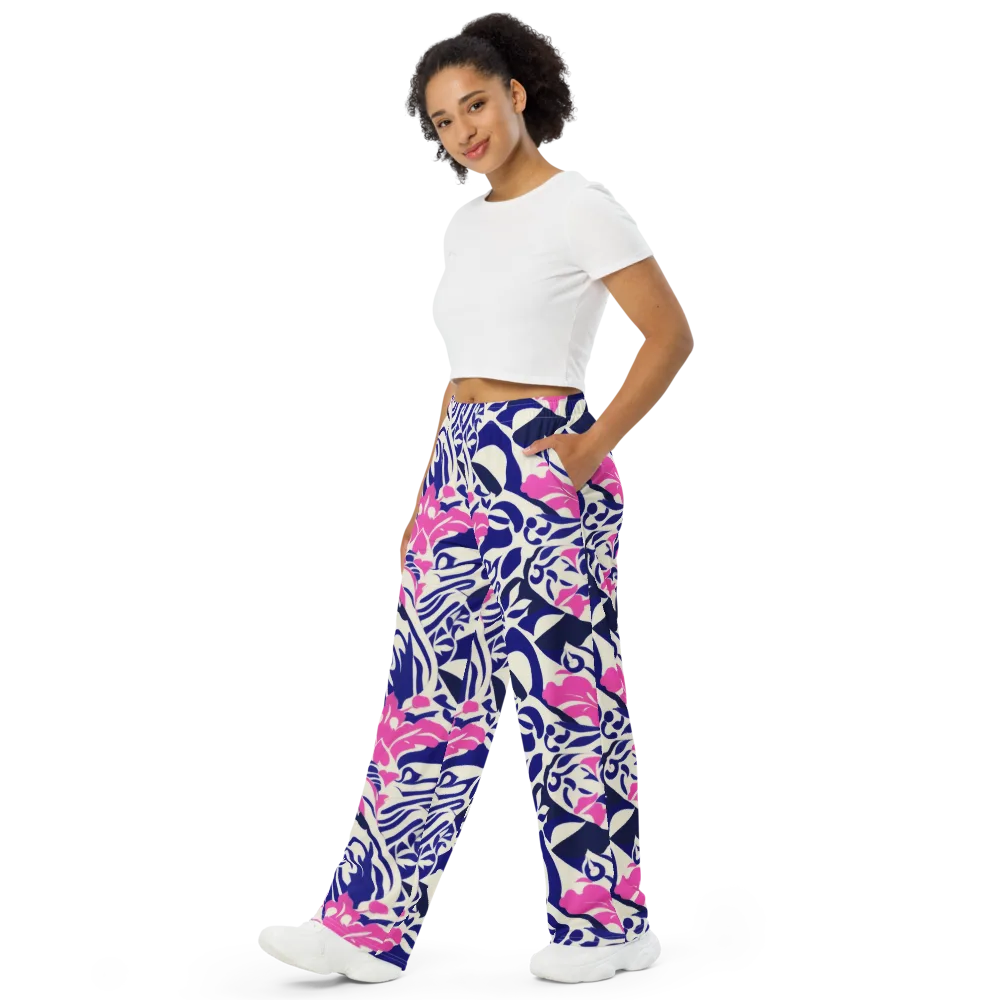 Neon Garden Rhapsody on Wide-Leg Pants — Left Front