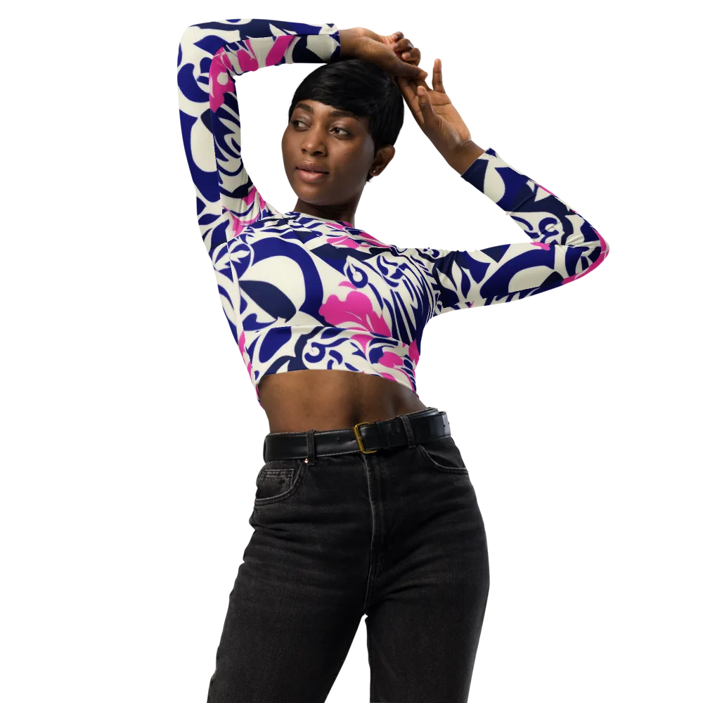 Neon Garden Rhapsody on Long Sleeve Crop Top — Front