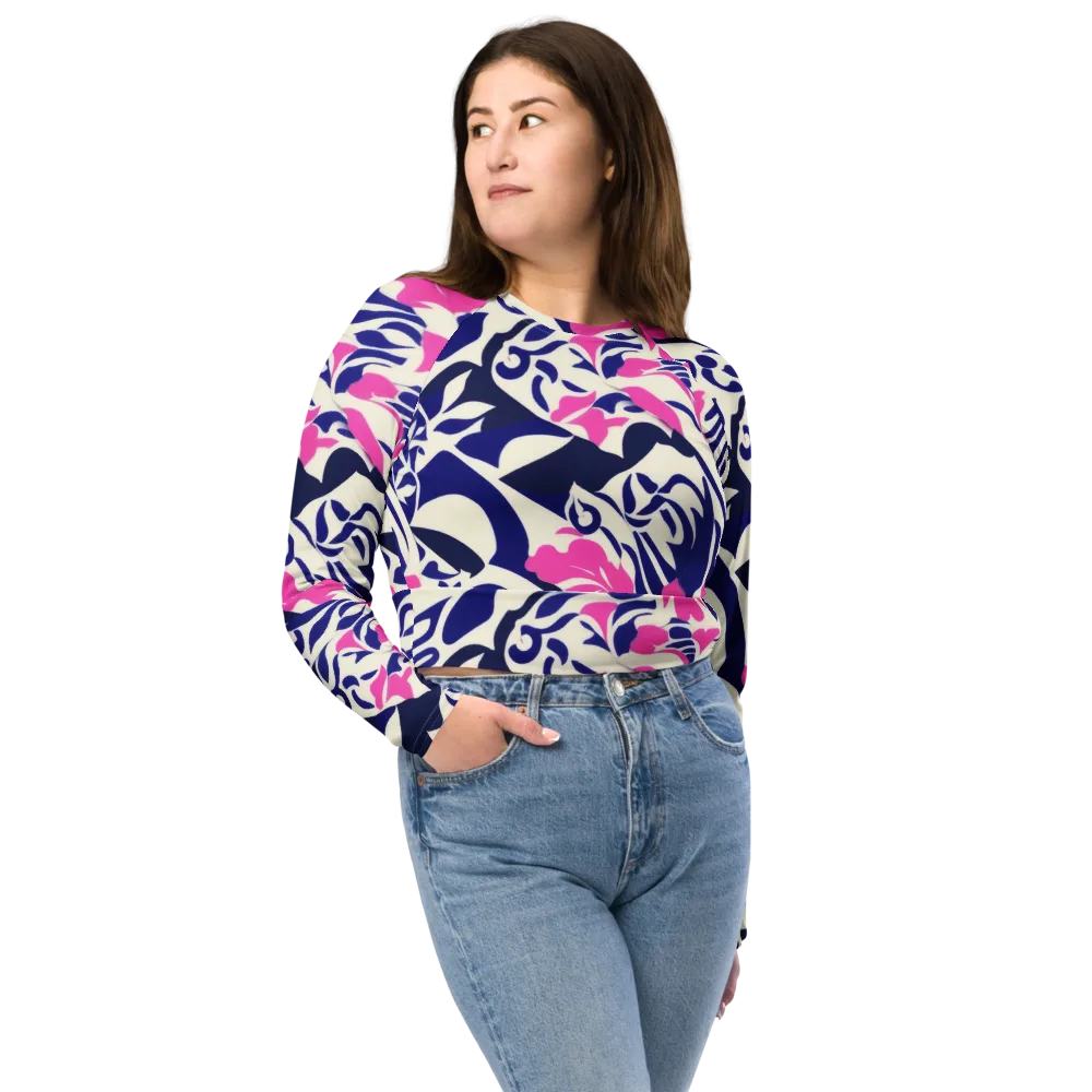 Neon Garden Rhapsody on Long Sleeve Crop Top — Front