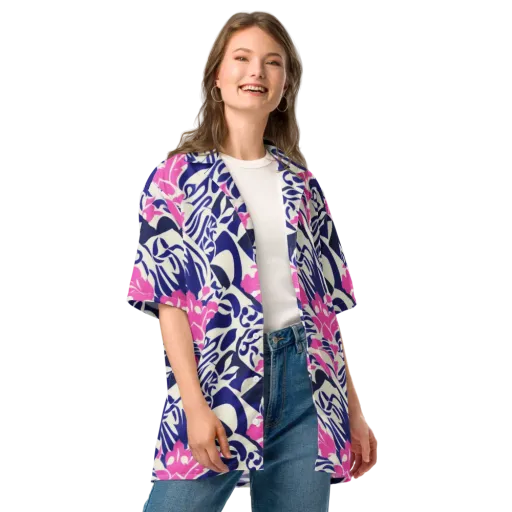 Neon Garden Rhapsody on a Button Shirt