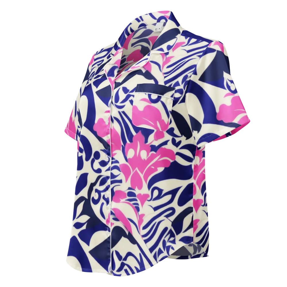Neon Garden Rhapsody on Women's Short Sleeve Pajama Top — Left Front