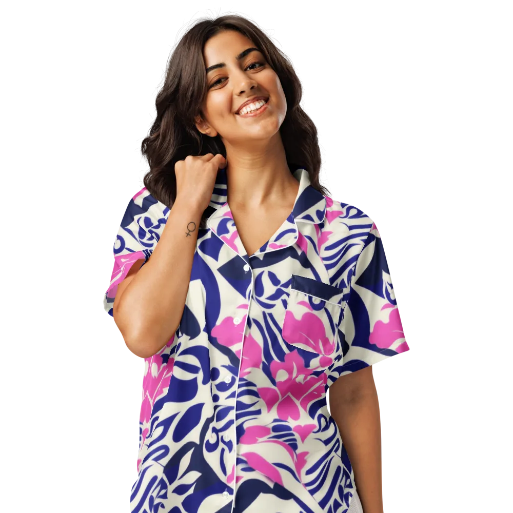 Neon Garden Rhapsody on Women's Short Sleeve Pajama Top — Front