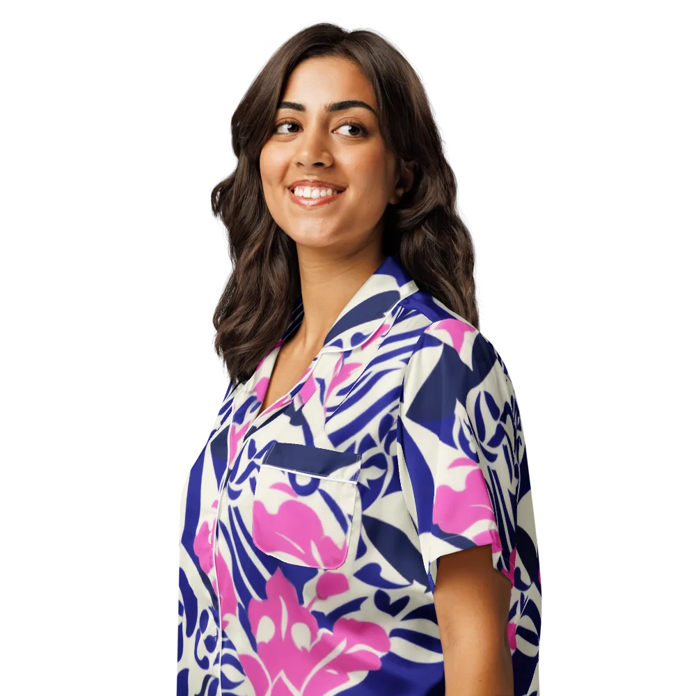 Neon Garden Rhapsody on Women's Short Sleeve Pajama Top — Left Front