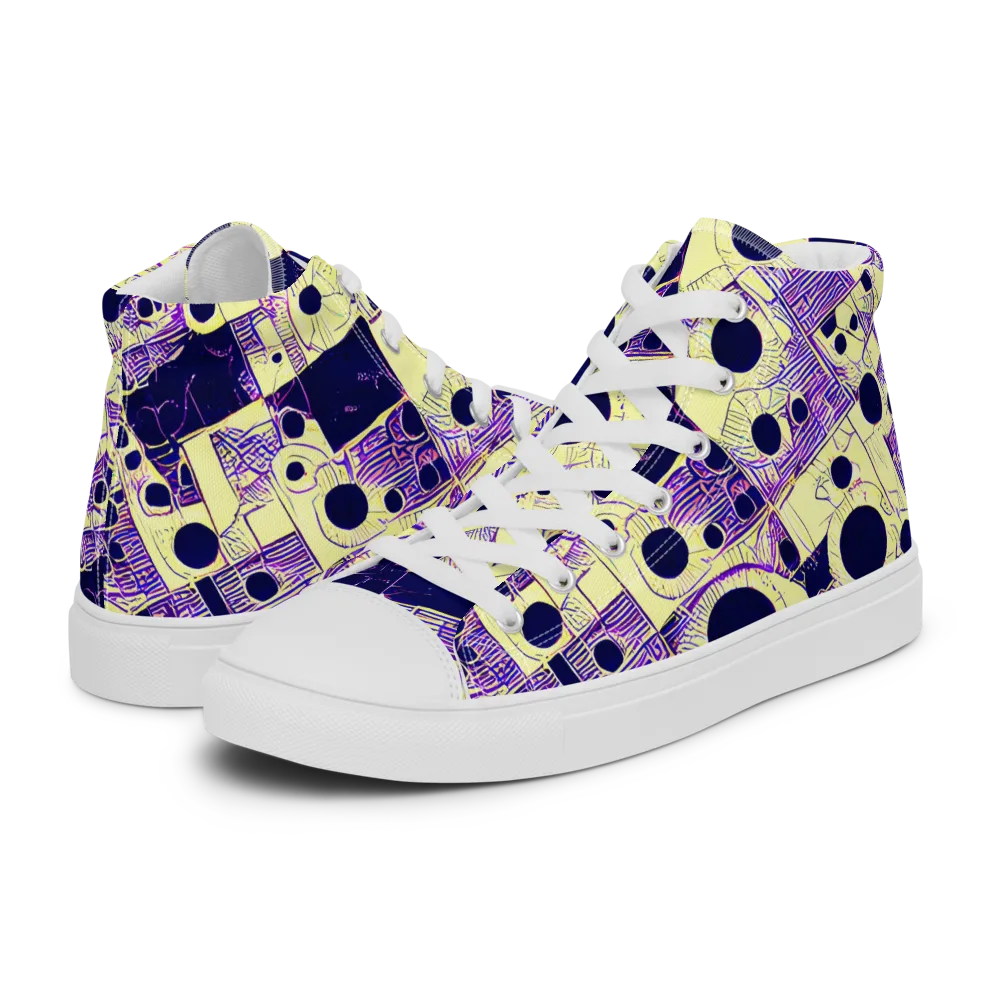 Solar Blueprint on Men's High Top Canvas Shoes — Left