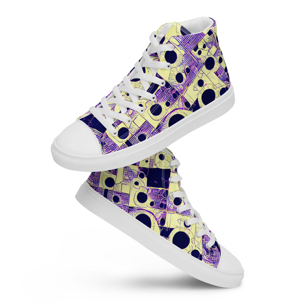 Solar Blueprint on Men's High Top Canvas Shoes — Front