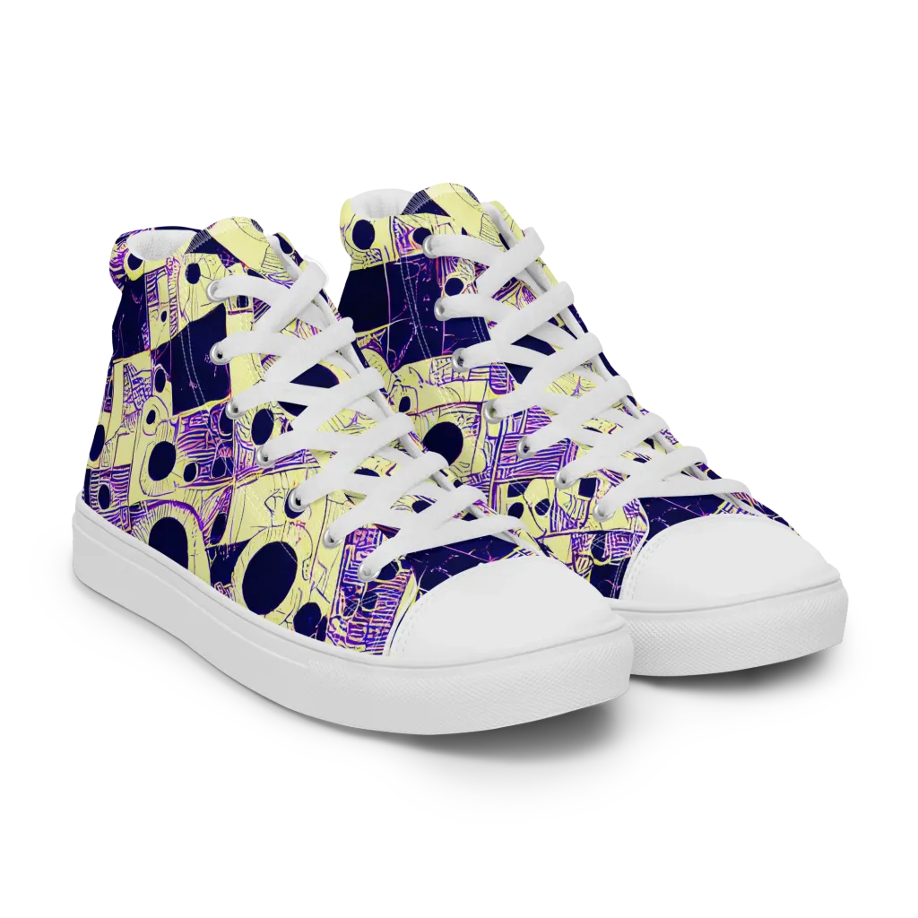Solar Blueprint on Women's High Top Canvas Shoes — Right Front