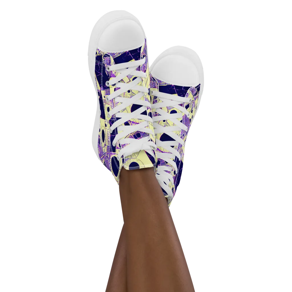Solar Blueprint on Women's High Top Canvas Shoes — Front