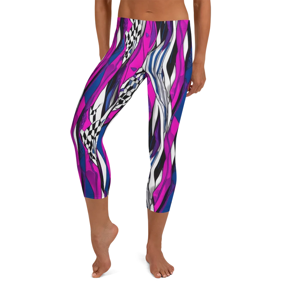 Electric Runway on Capri Leggings — Front