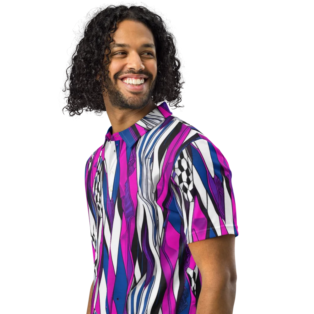 Electric Runway on Men's Slim Fit Polo Shirt — Left Front